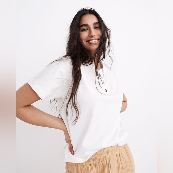 Madewell - Parkview Henley Tee in Yellow - Size Small - Picture 3 of 4